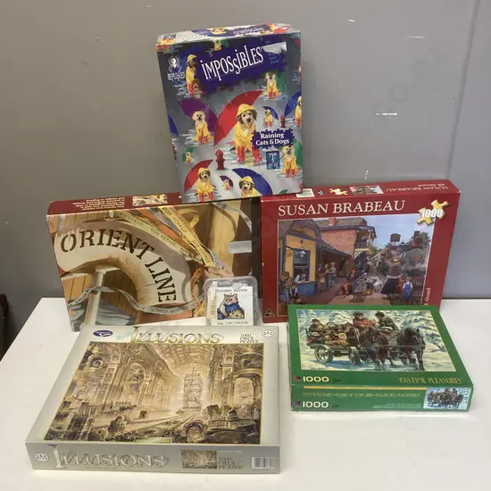 Jigsaws x 6 - Illusions, Impossibles, Wooden Cat Puzzle Etc
