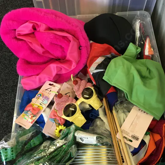 Clear Sistema 60 Litre Bin Of Dress Up Clothing Including Pink Jacket Etc