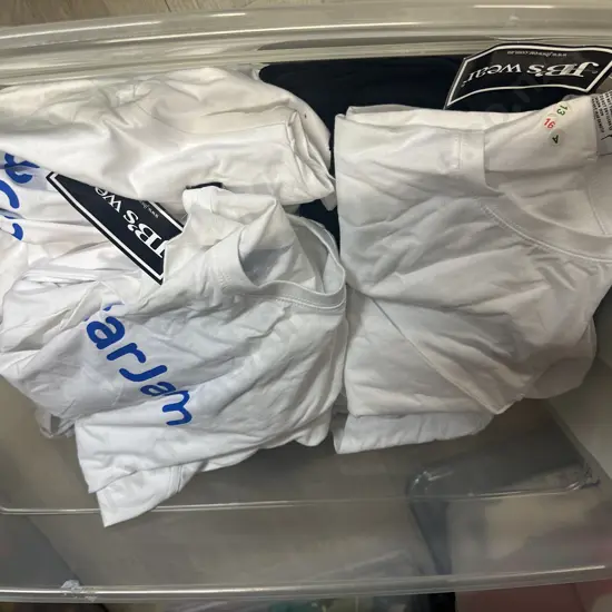 Clear Bin Of  Black & White Tee Shirts Assorted Sizes