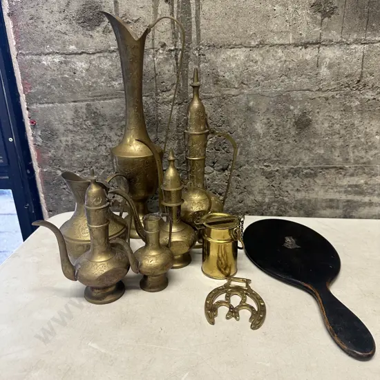 Selection Of Vintage Brass Ware & Hand Mirror