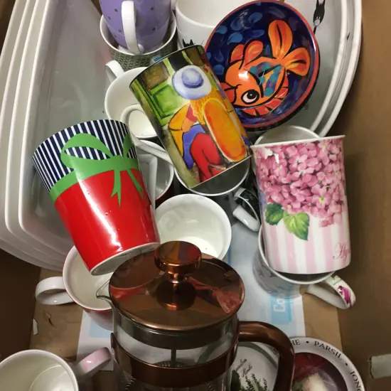 Assorted Crockery Including Coffee Mugs, Perculator Etc