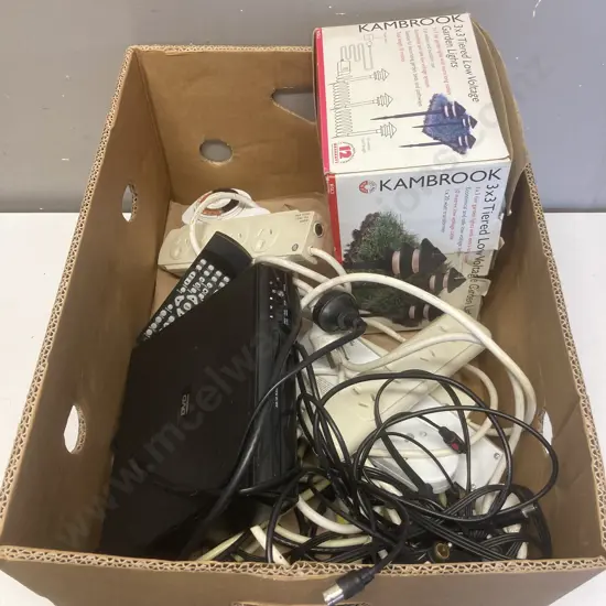 Box Lot DVD Player Leads, Kambrook Garden Light Set Etc (Donated)