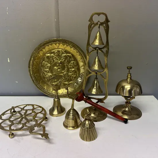 Assorted Vintage Brass Items Including Bells Etc