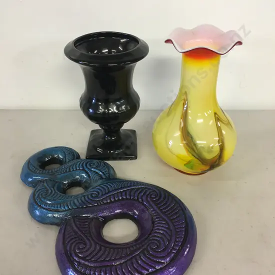 Blue & Purple Twist Wall Art & Vases (as found)