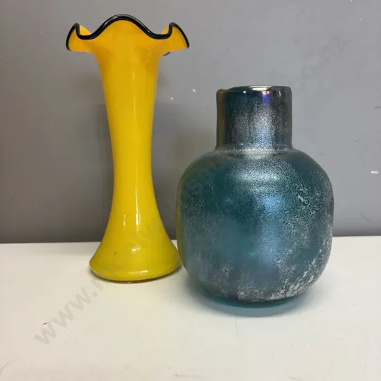 Two Art Glass Vases H22 H16cm