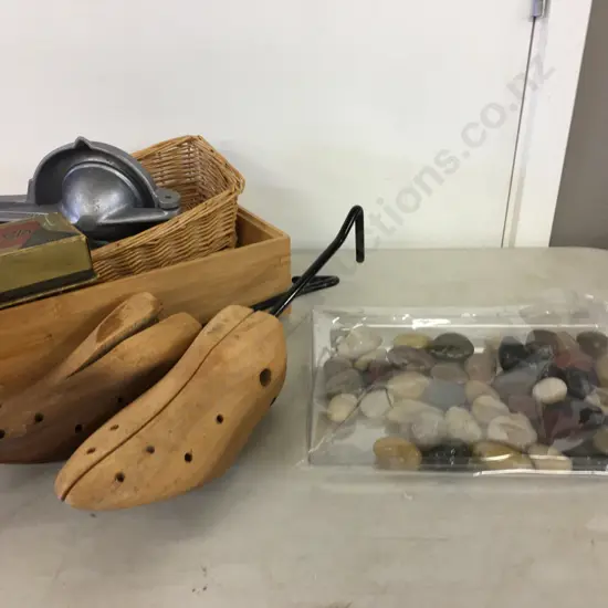 Vintage Items Including Gusscott Juicer, Shoe Stretchers Etc