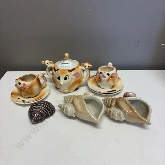 Vintage Bambi Childs Teaset items with Shell Ornaments