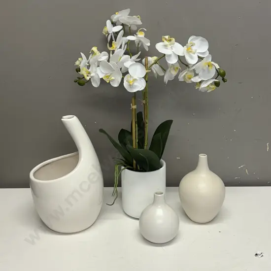 Decorative Pots including Faux Orchid Potted Plant