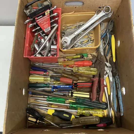 Box Lot Handtools, Spanners, Screwdrivers, Pliers Etc