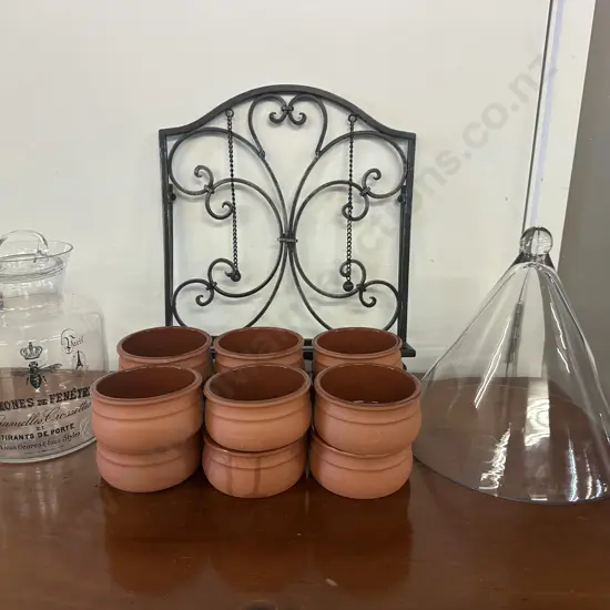 Recipe Holder, Glass Cloche, Terracotta Ramekins, Napkin Rings Etc