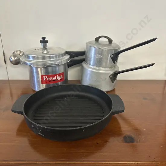 Kitchen Aid Enamelled Cast Iron Grill Pan, Double Boiler & Prestige Pressure Cooker