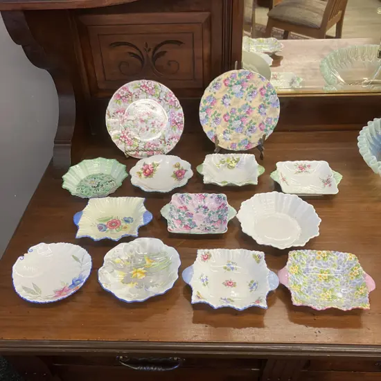 Vintage Shelley Assorted Pin & Trinket Dishes, Demi Dishes & Saucers - 13 Pieces