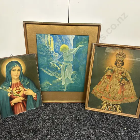 Vintage Religious Artwork Including Picture Mirror 
