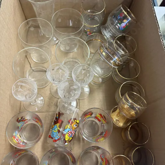 Box Lot Assorted Vintage Glasses
