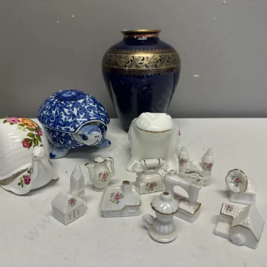 Turtle Trinket Dishes, Bavarian Vase, Frog Ornament Etc