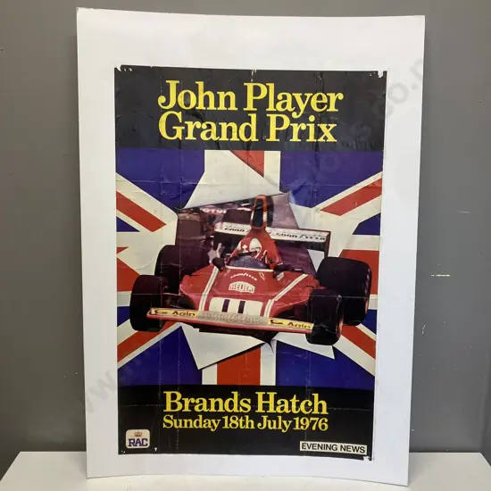 Vintage Poster - 1976 John Player Grand Prix Brands Hatch Mounted On Card. 90 x 64cm