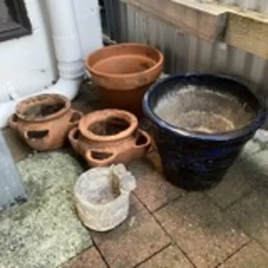 Garden Plant Pots, 2 x Terracotta Herb Planters, Small Concrete Planter