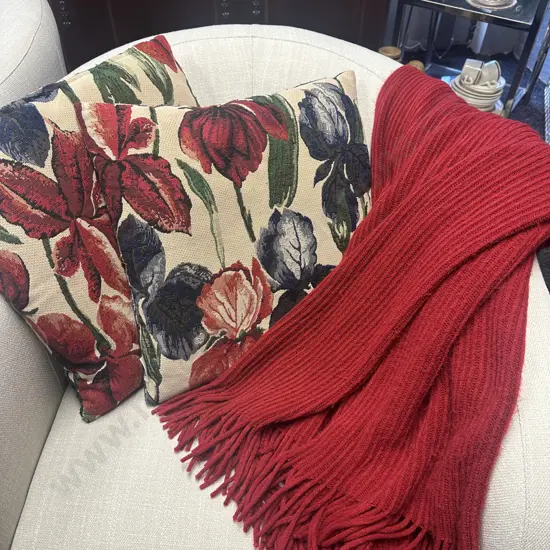 Limon Floral Cushions & Gracious Living Burgundy Throw
