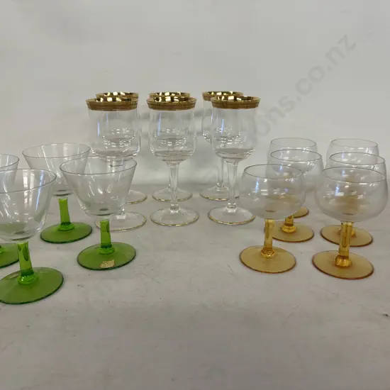 Selection Of Vintage Sherry Glasses Assorted Colours