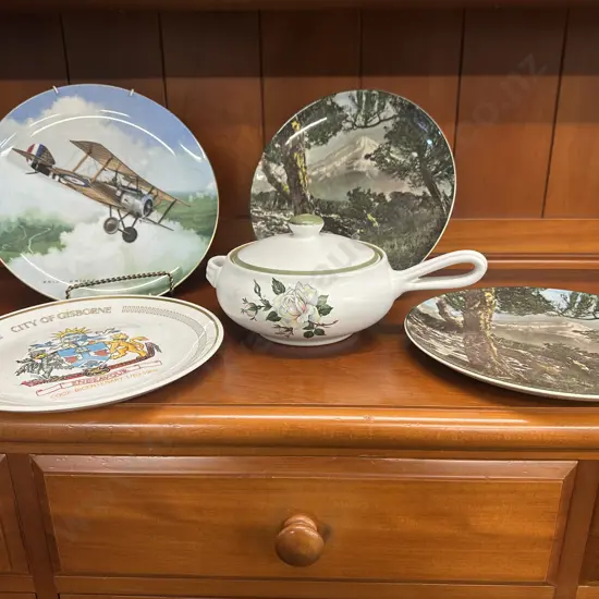 Selection Of Vintage Collectors Plates Including Royal Doulton, Coalport, With Denby Lidded Casserole Dish