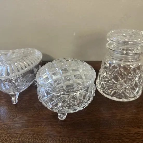 Vintage Crystal Items Including Webb Corbett Lidded Storage Jar & Trinket Dishes