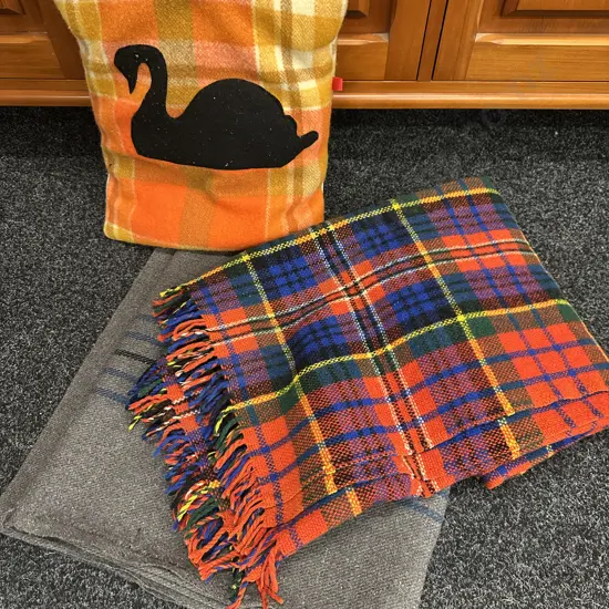 Vintage Travel Rug, Grey Blanket & Woollen Cushion 