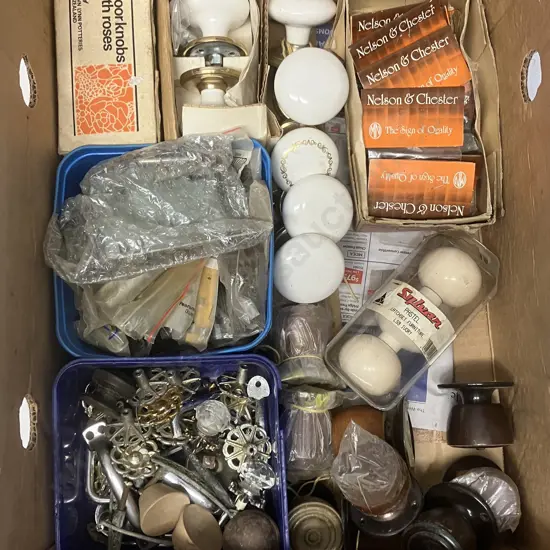 Box Lot Assorted Door Knobs, Handles Etc