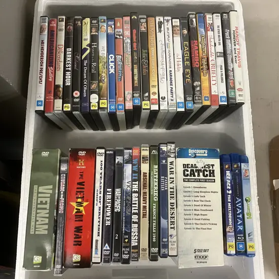 Box Lot Assorted War DVDs, General DVDs & BluRays