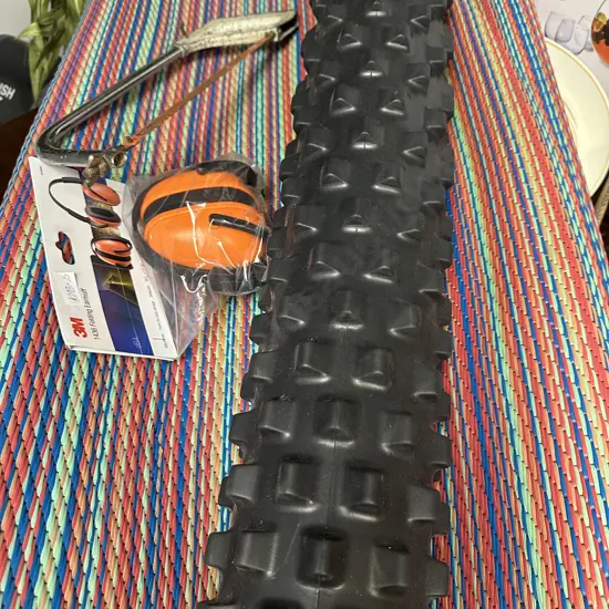 Multi Coloured Floor Mat, Earmuffs, Excercise Log & Handsaw Etc