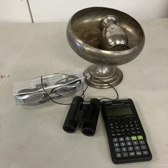 Bushnell Binoculars, Casio Calculator, Swim Goggles, Silverware