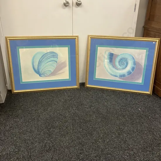 Pair of Gilt Framed Artworks 'Nautilus Shell' & 'Sea Shell' H71,W86.5cm.
