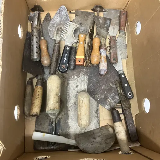 Box Lot Assorted Trowels, Scrapers, Etc