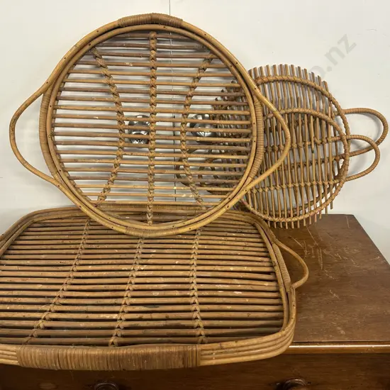 Selection Of Vintage Cane Serving Trays x4