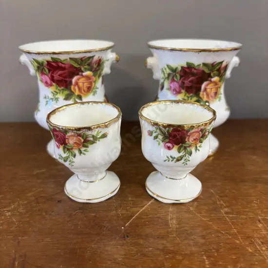 Royal Albert Old Country Roses Urns x 2 with 2 egg cups