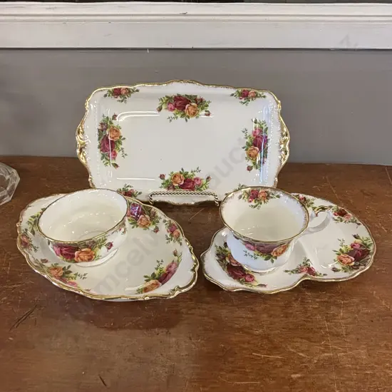 Royal Albert Old Country Roses two sandwich/sweet plates, tennis set and sugar bowl