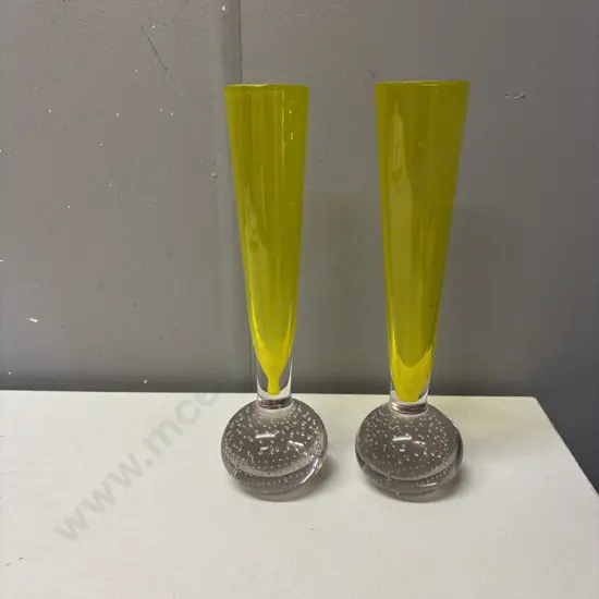 Pair of Mid Century Bubble base Glass Vases. H21cm