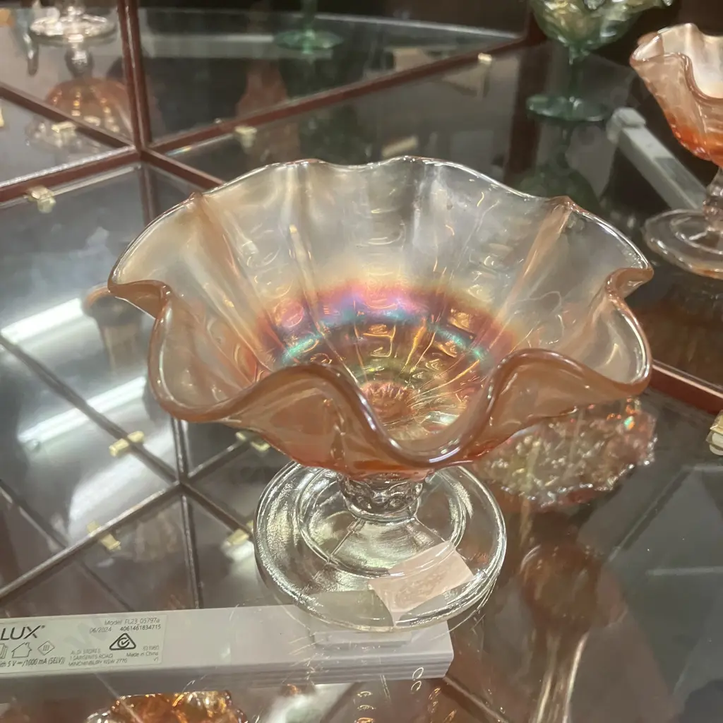 Vintage Carnival Glass Compote Dish Thumb Print Pattern  H11,W15cm. Image 1++