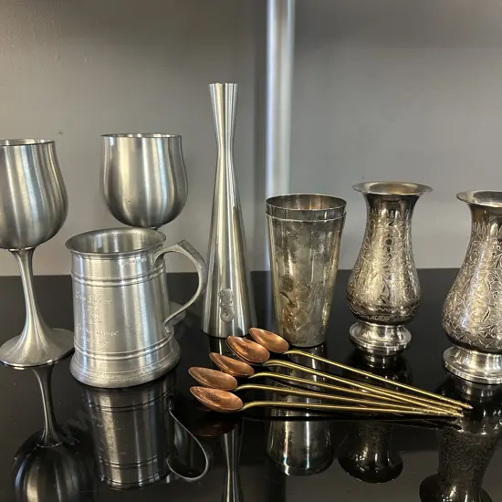 Assorted Vintage Pewterware & Copper/Brass Parfait Spoons 