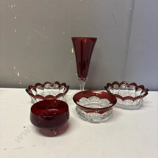 Assortment of Ruby Red crystal and glass, including Exhibition