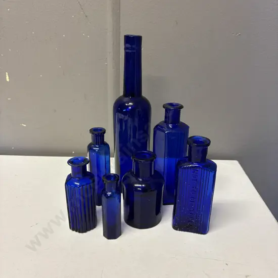 Assorted Vintage Cobalt blue glass bottles