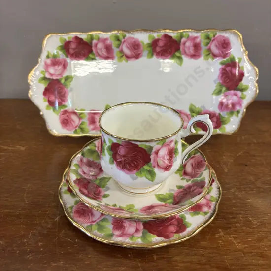 Royal Albert Old English Rose Trio and Sandwich Plate
