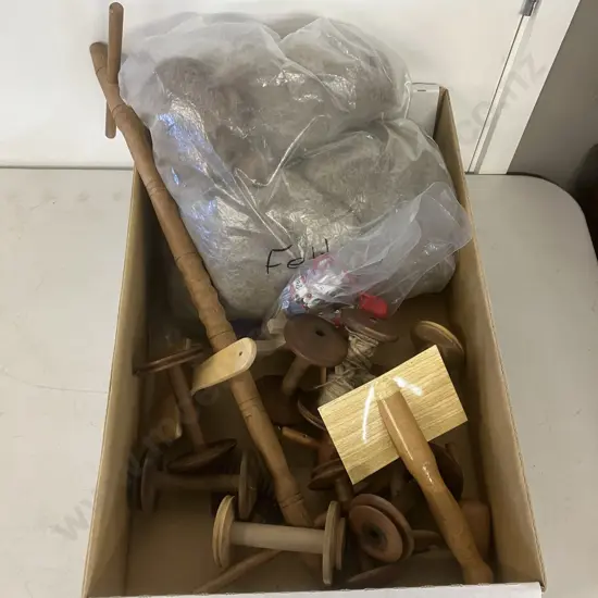 Box Lot Assorted Spinning Items, Felting Wool Etc