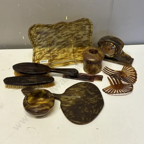 Assorted Vintage Dressing Table Celluloid items (back of mirror af). Made in England