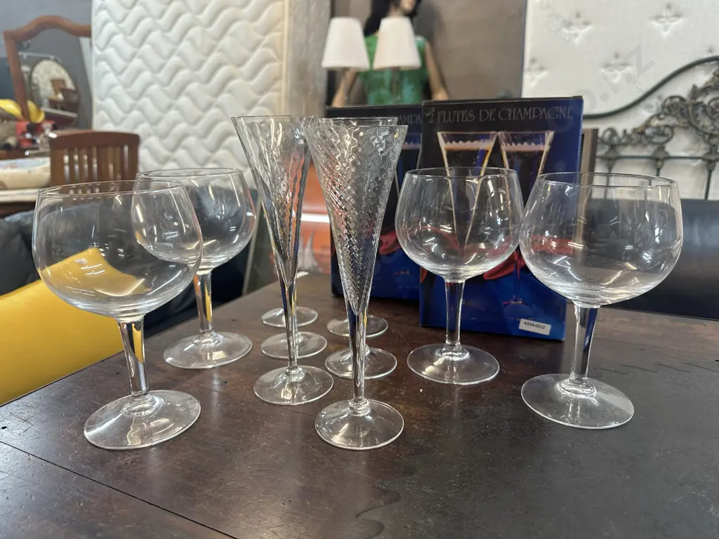 Two boxed set of 2 Champagne Flutes, Set of 6 Champagne Flutes with four large Wine Goblets Image 1++