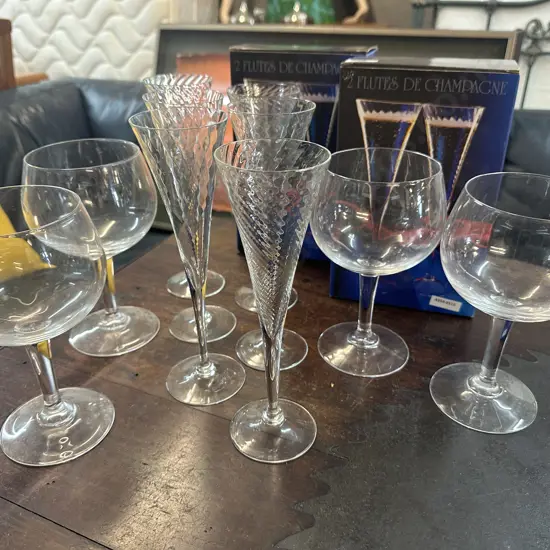 Two boxed set of 2 Champagne Flutes, Set of 6 Champagne Flutes with four large Wine Goblets