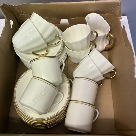 Assorted Royal Doulton and Royal Worcester Teaware. White with gilded trim