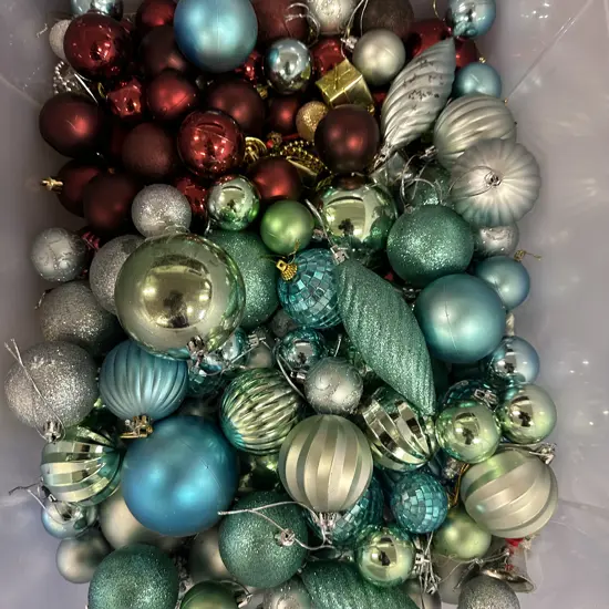 Clear Bin Of Christmas Decorations