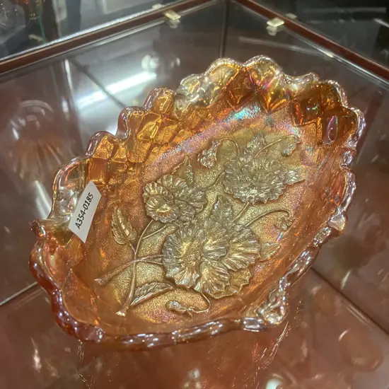 Antique Imperial 'Pansy' Rubigold Carnival Glass Oval Celery Tray. 6 x 21.5cm