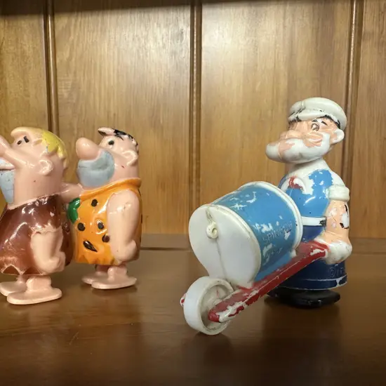 Vintage Fred & Barney Ramp Walker & Rare Popeye Wheel Barrow 'Spinach' 