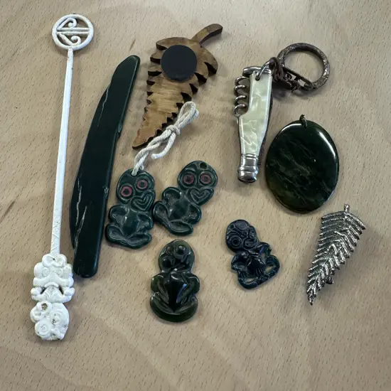 Assorted Vintage Items Including Green Tikis, Pendant Etc